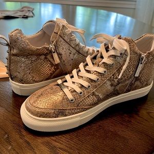 K Slides Women’s Metallic Hi Top Sneakers w side zippers for easy on/off